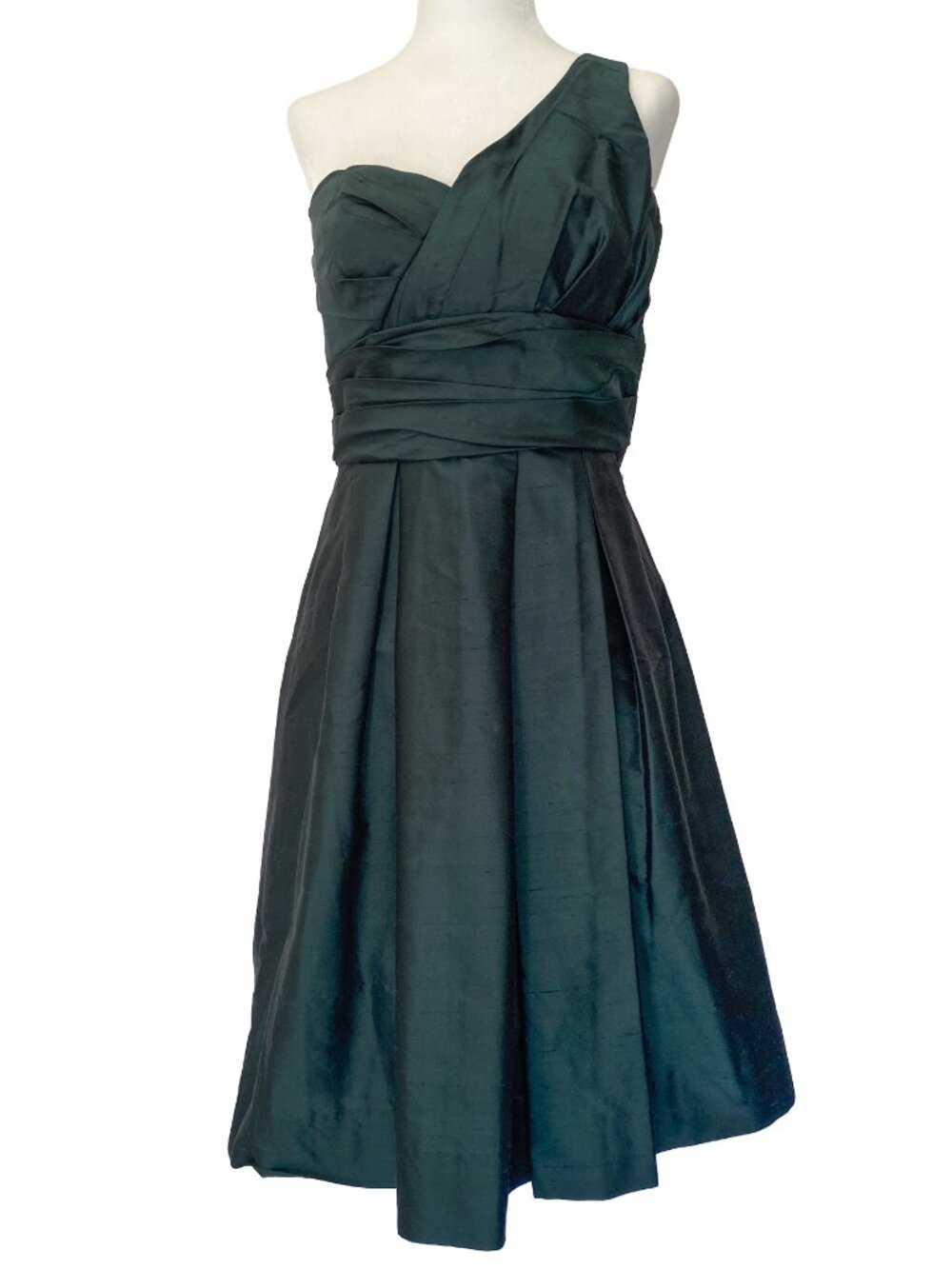 VERA WANG Lavender Label Silk One-Shoulder Green Cocktail Dress Sz 2 Homecoming
